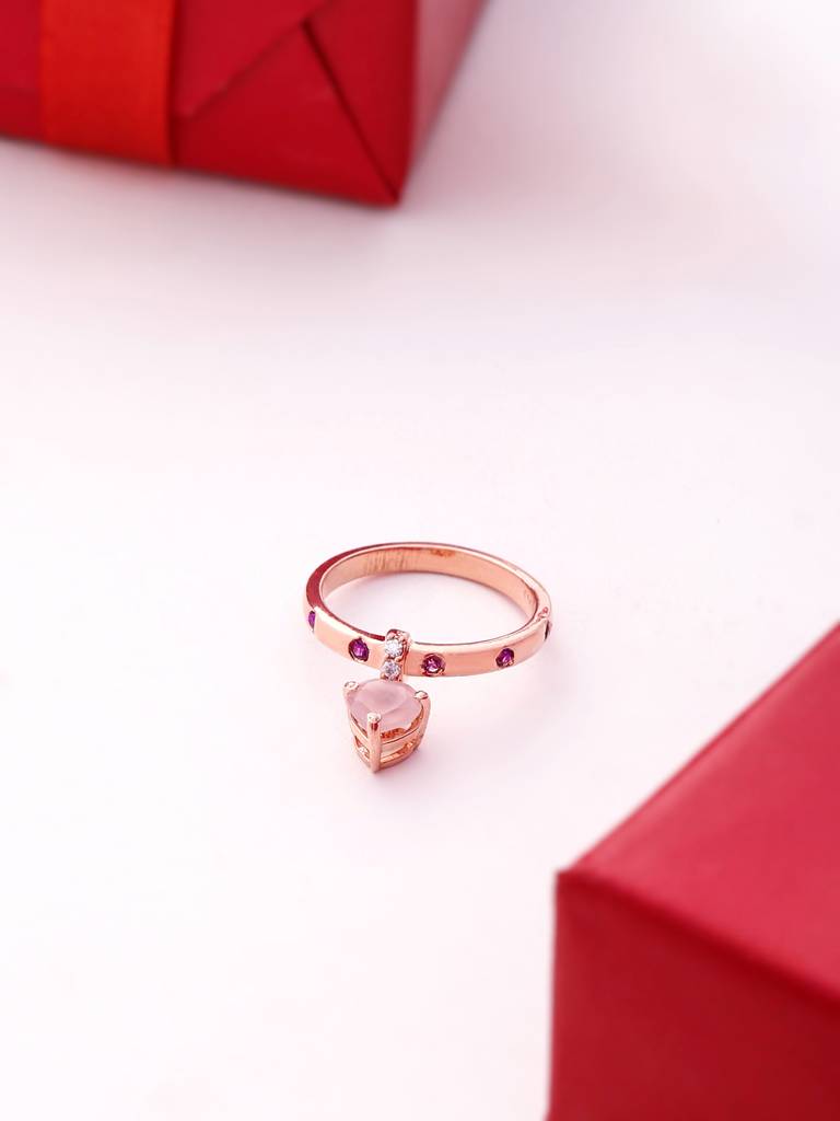 Kicky And Perky 925 Sterling Silver Rose Gold Plated Heart Charm Ring For Women : SILVALR003-5