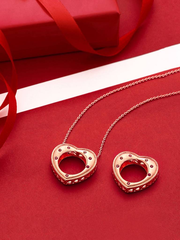 Kicky And Perky 925 Sterling Silver Rose Gold Plated Heart Shape Convertible Ring To Pendant With Chain For Wo : SILVALRP002-7