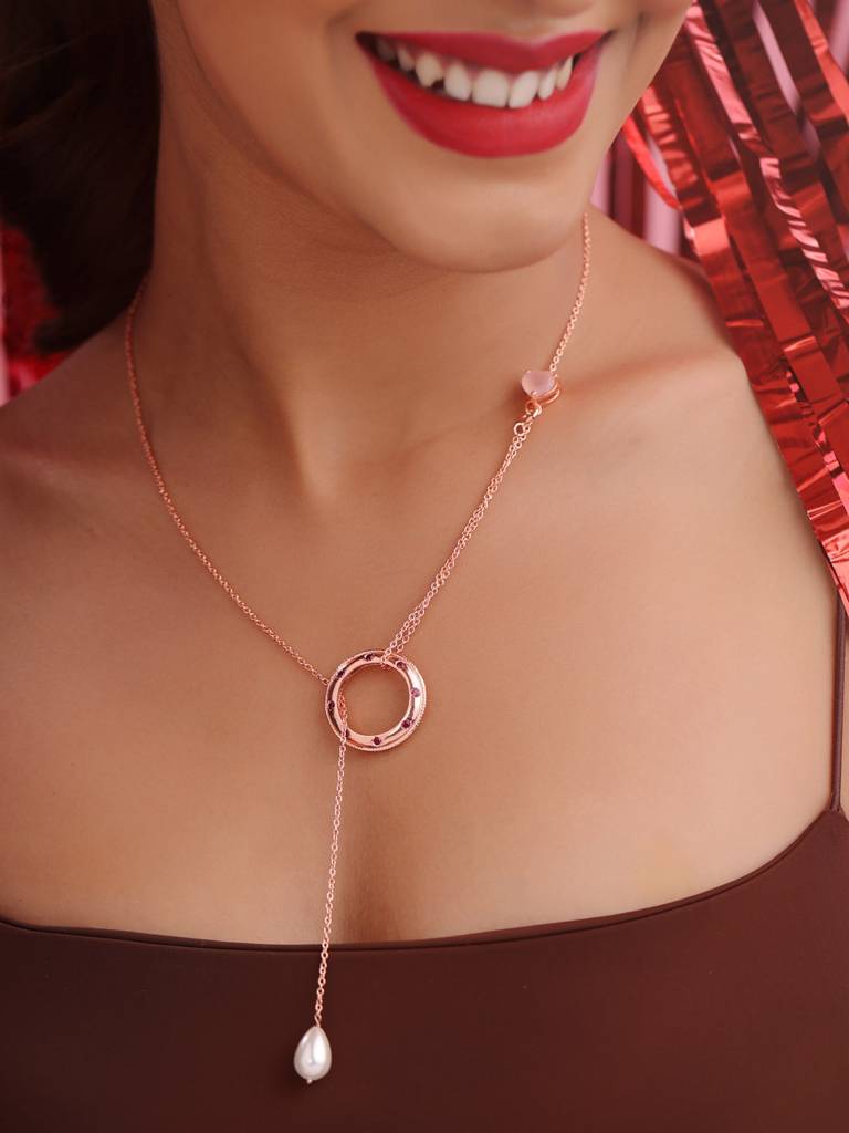 Kicky And Perky 925 Sterling Silver Rose Gold Plated Round Shape Convertible Ring Cum Pendant With Chain For W : SILVALRP003-5