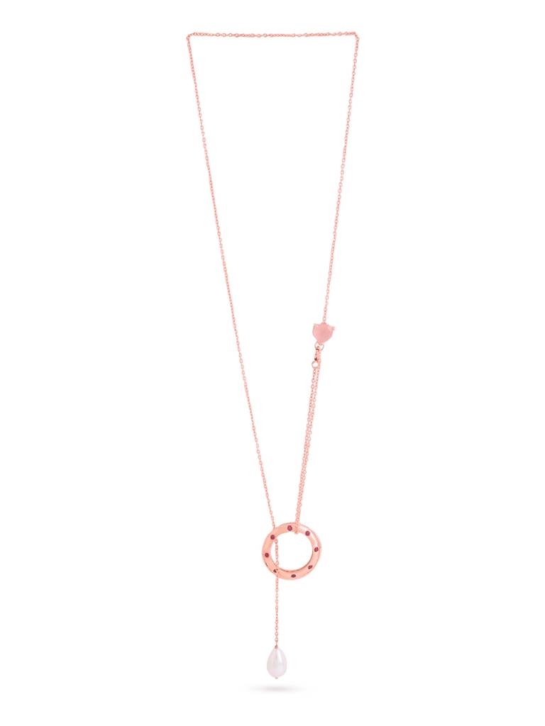 Kicky And Perky 925 Sterling Silver Rose Gold Plated Round Shape Convertible Ring Cum Pendant With Chain For W : SILVALRP003-7