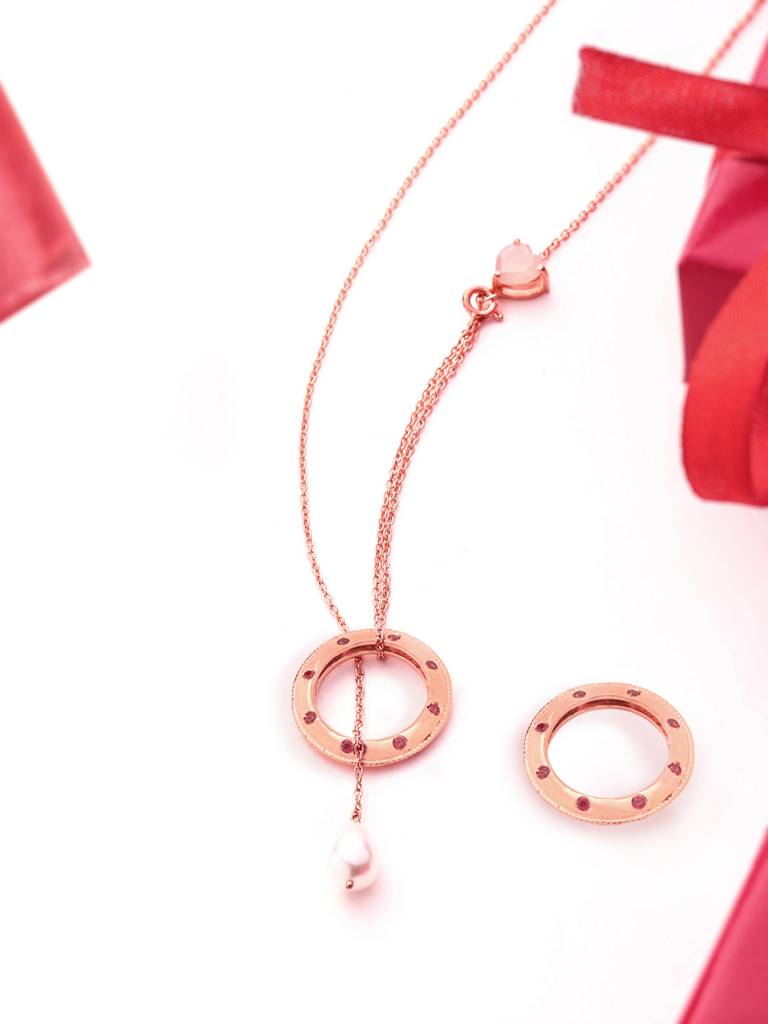 Kicky And Perky 925 Sterling Silver Rose Gold Plated Round Shape Convertible Ring Cum Pendant With Chain For W : SILVALRP003-6