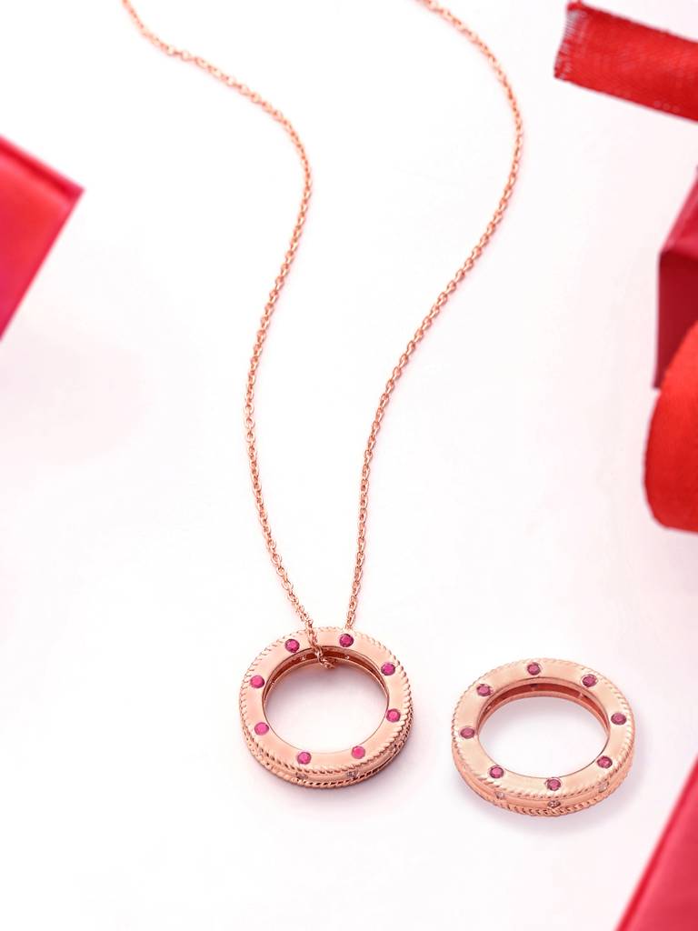 Kicky And Perky 925 Sterling Silver Rose Gold Plated Round Shape Convertible Ring To Pendant With Chain For Wo : SILVALRP004-7