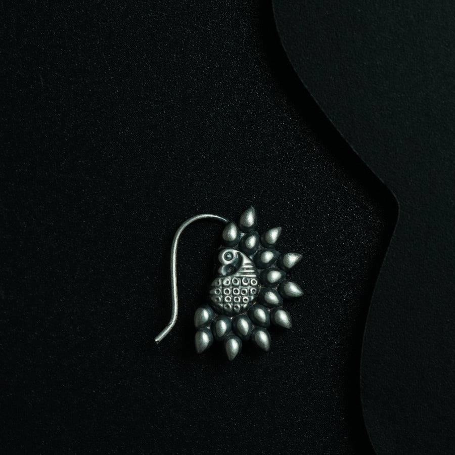 Paisley Peacock Nath (Left) : silver_nath_peacock_paisley_left_pierced_oxidized
