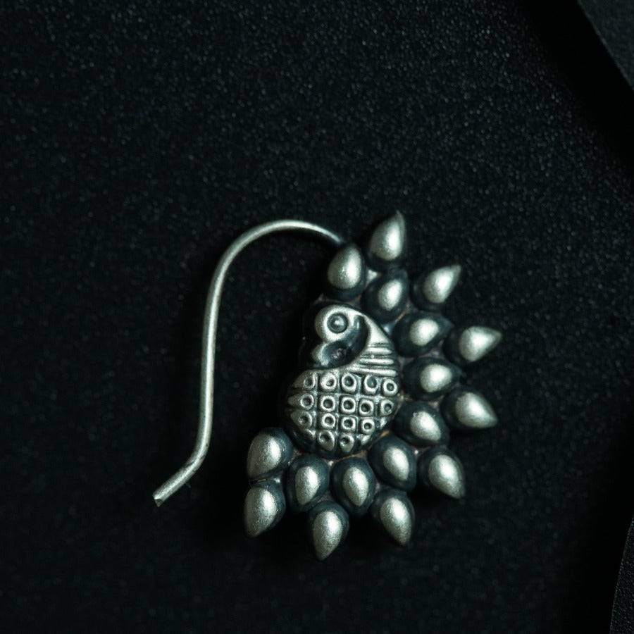 Paisley Peacock Nath (Left) : silver_nath_peacock_paisley_left_pierced_oxidized
