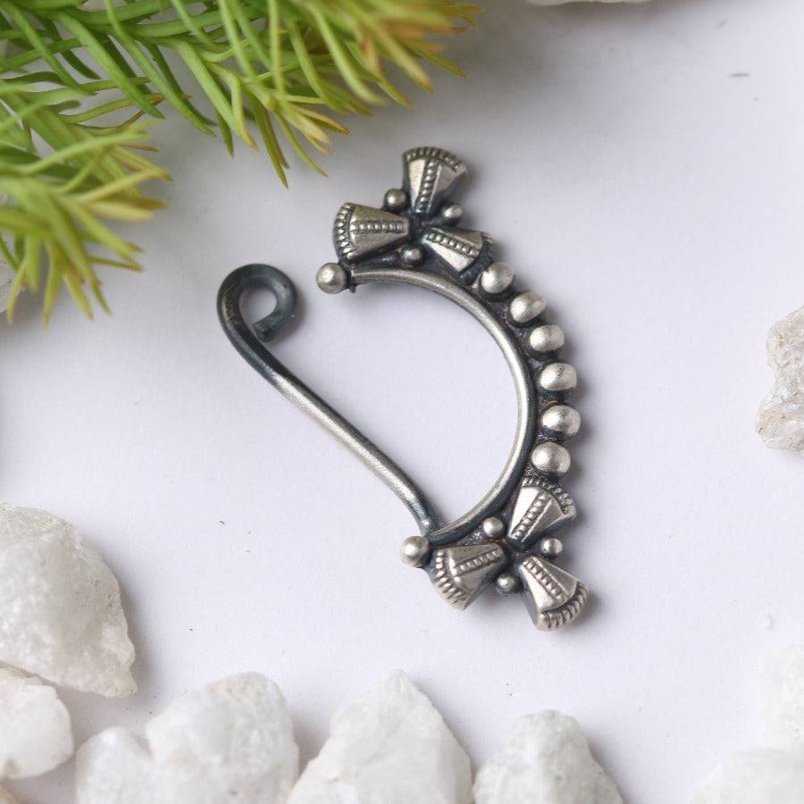 Silver Pinwheel Nath (Left, Clip On) : silver_nath_pinwheel_left_clipon_oxidized
