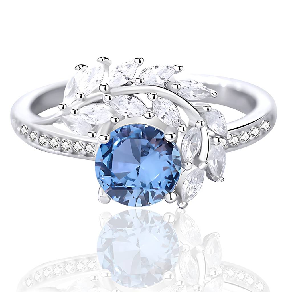 925 Sterling Silver Blue Diamond Cz Feather Ring : BRDBZFR