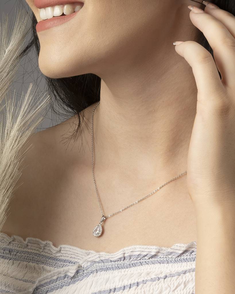 Brd Jewelry 925 Sterling Silver Dewdrop Ad Pendant With Chain I Pearcut Shape Pendant Chain For Women & Girls : BRD293112