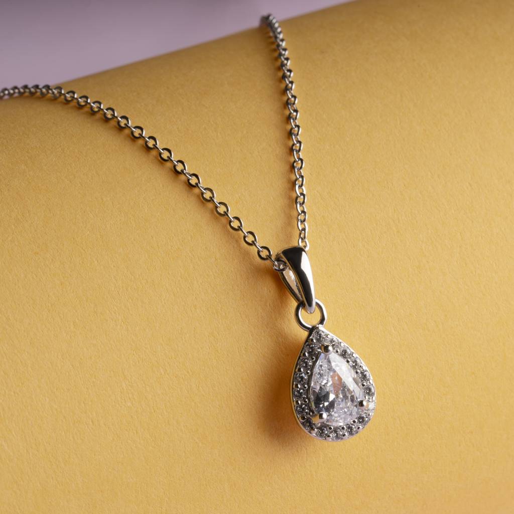 Brd Jewelry 925 Sterling Silver Dewdrop Ad Pendant With Chain I Pearcut Shape Pendant Chain For Women & Girls : BRD293112