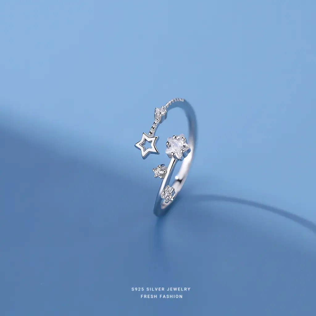 Brd Jewelry 925 Sterling Silver Star Cz Open Ring I Adjustable Silver Ring For Women & Girls