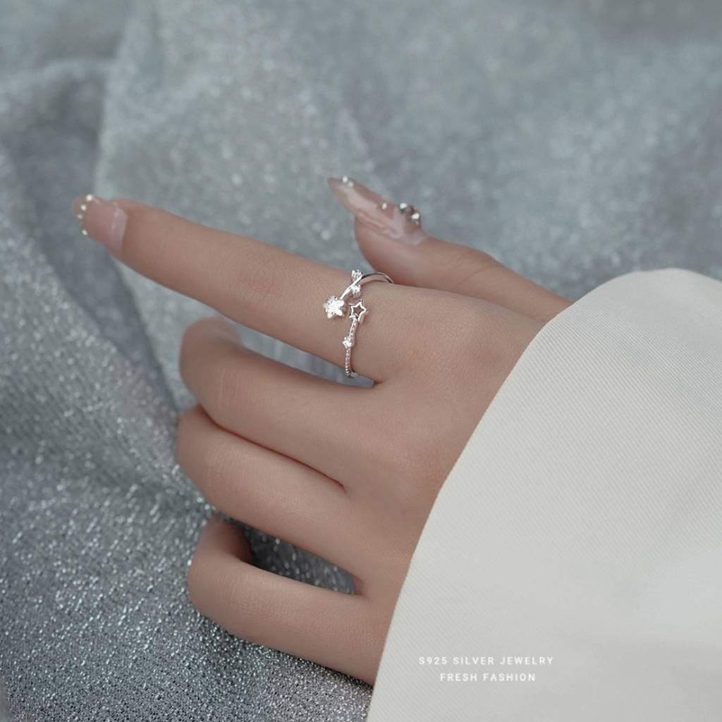 Brd Jewelry 925 Sterling Silver Star Cz Open Ring I Adjustable Silver Ring For Women & Girls : BRDK1060