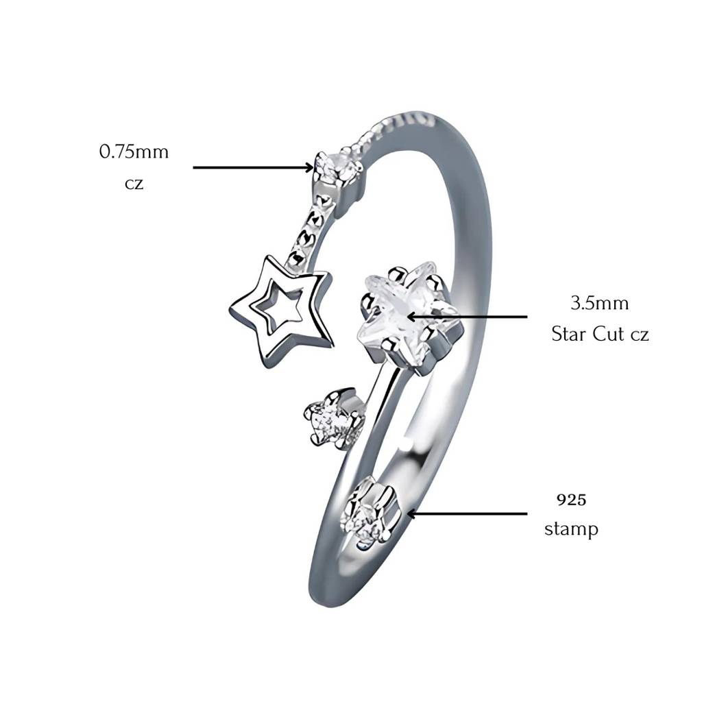 Brd Jewelry 925 Sterling Silver Star Cz Open Ring I Adjustable Silver Ring For Women & Girls : BRDK1060