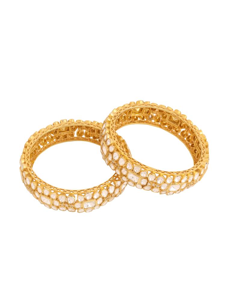 Kicky And Perky 925 Sterling Silver Gold Plated Moissanite Polki Floral Bangle For Women : SILWB001
