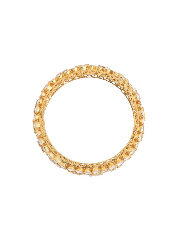 Kicky And Perky 925 Sterling Silver Gold Plated Moissanite Polki Floral Bangle For Women : SILWB001