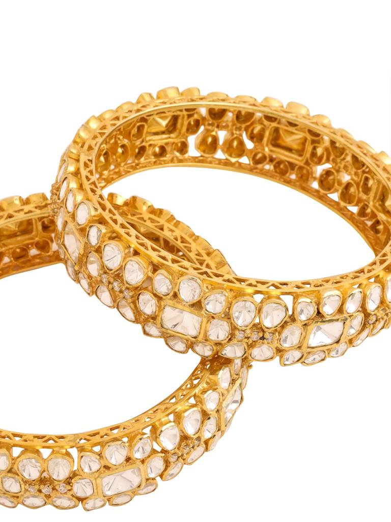Kicky And Perky 925 Sterling Silver Gold Plated Moissanite Polki Floral Bangle For Women : SILWB001