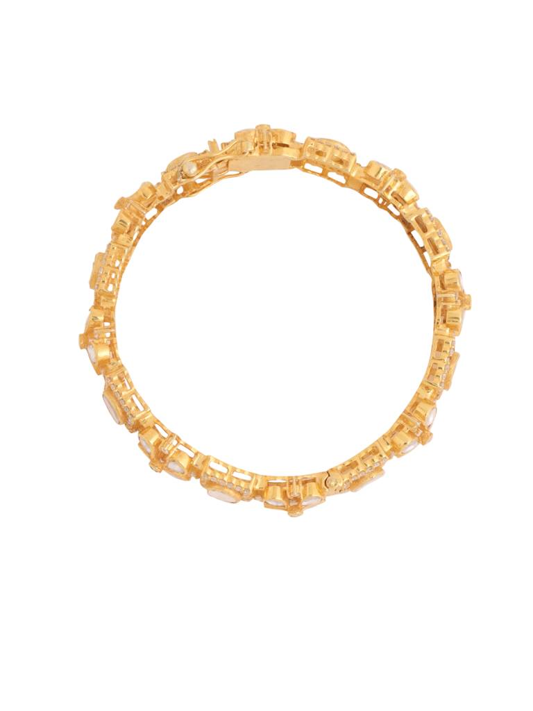 Kicky And Perky 925 Sterling Silver Gold Plated Moissanite Polki Classy Floral Bangle For Women : SILWB003