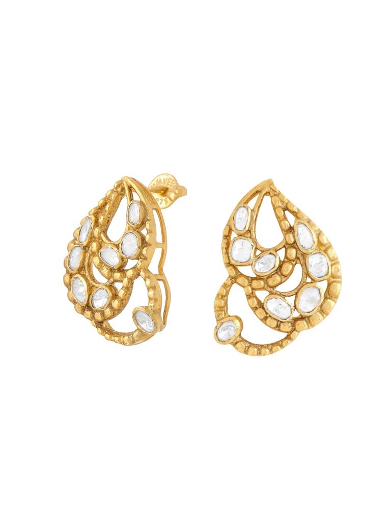 Kicky And Perky 925 Sterling Silver Gold Plated Moissanite Polki Fusion Stud Earring For Women : SILWE002