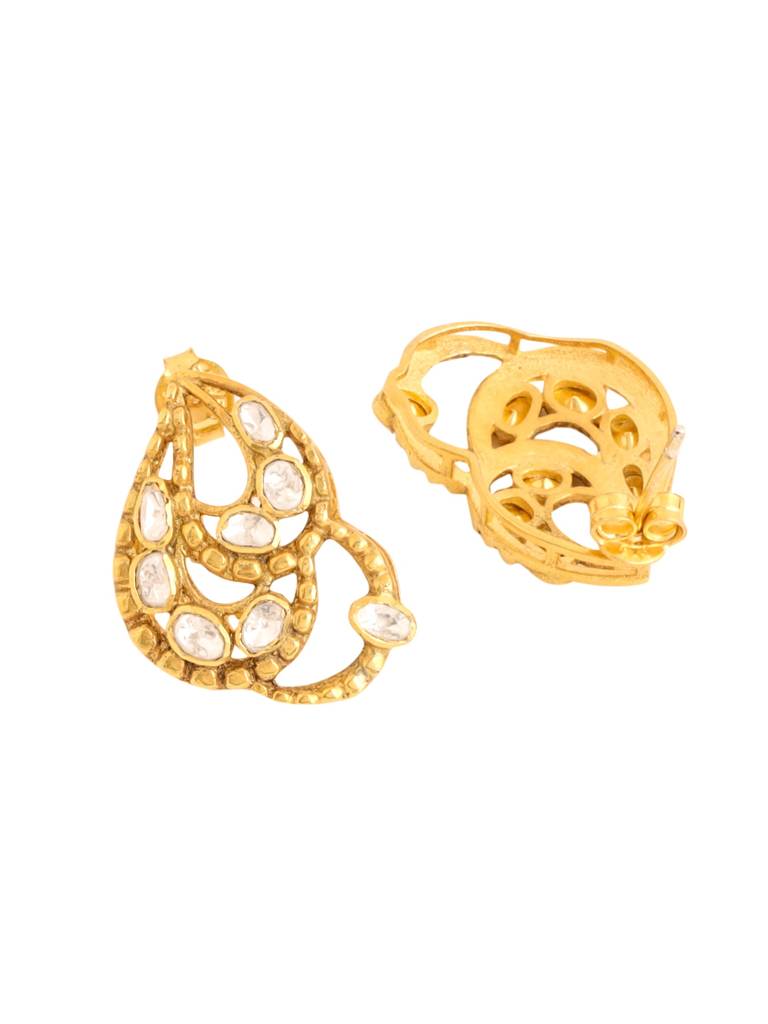 Kicky And Perky 925 Sterling Silver Gold Plated Moissanite Polki Fusion Stud Earring For Women : SILWE002