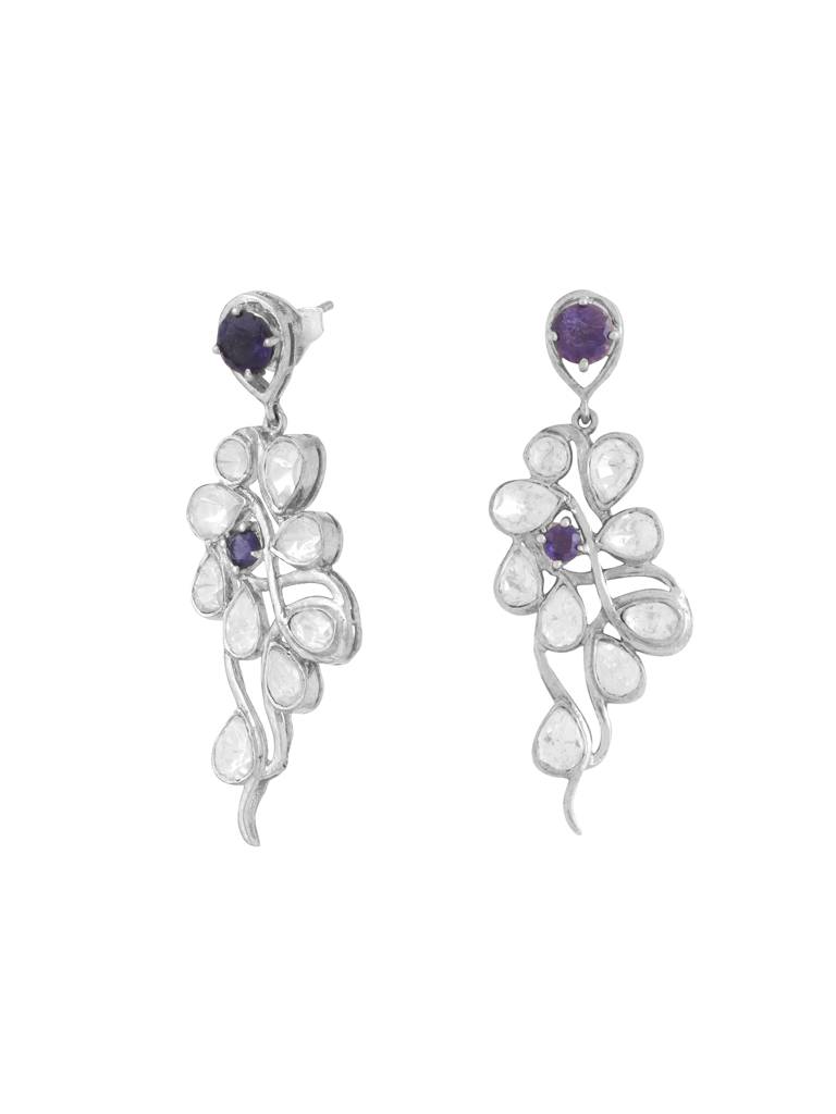 Kicky And Perky 925 Sterling Silver Iolite And Moissanite Polki Abstract Earring For Women : SILWE004
