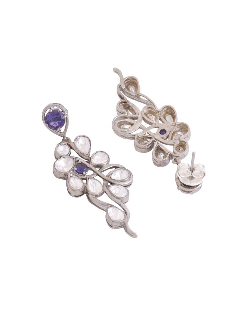 Kicky And Perky 925 Sterling Silver Iolite And Moissanite Polki Abstract Earring For Women : SILWE004