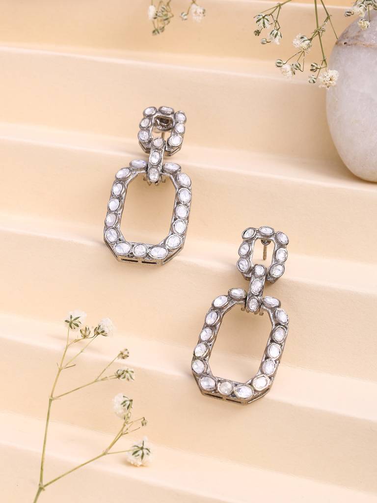 Kicky And Perky 925 Sterling Silver Moissanite Polki Earrings For Women : SILWE005