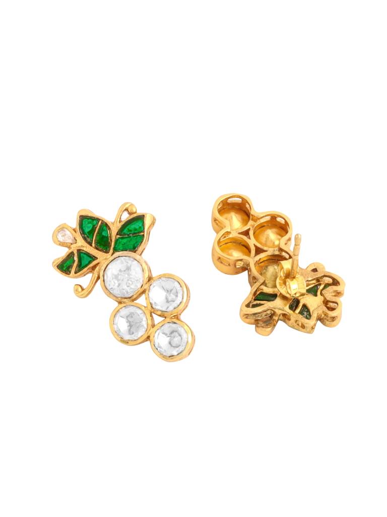 Kicky And Perky 925 Sterling Silver Gold Plated Green Talphe, Moissanite Polki Floral Stud Earring For Women : SILWE007
