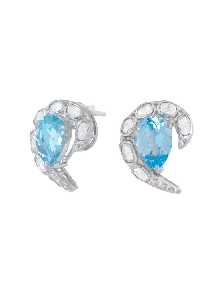 Kicky And Perky 925 Sterling Silver Blue Topaz, Moissanite Stud Earring : SILWE009