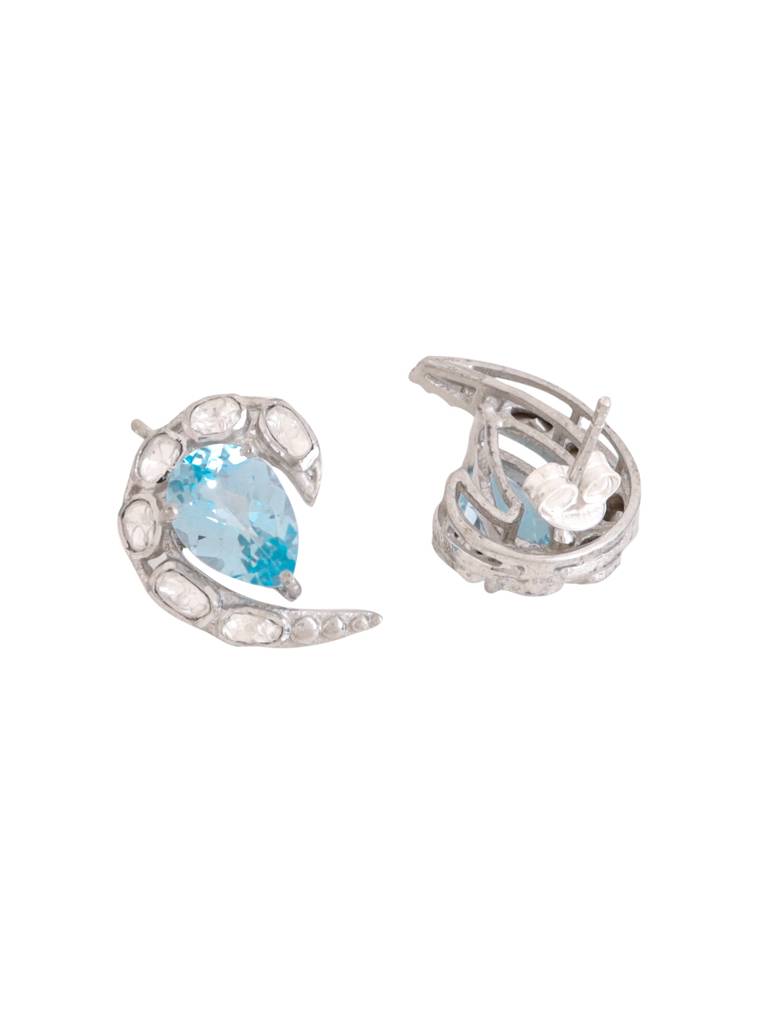 Kicky And Perky 925 Sterling Silver Blue Topaz, Moissanite Stud Earring : SILWE009