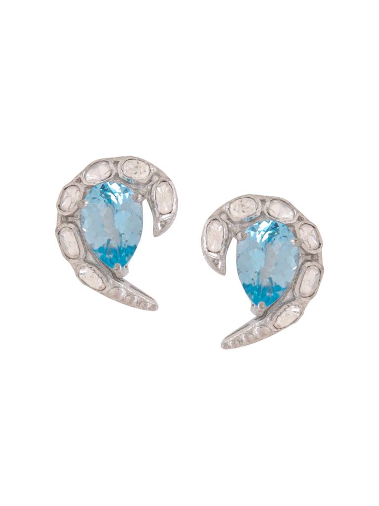 Kicky And Perky 925 Sterling Silver Blue Topaz, Moissanite Stud Earring : SILWE009