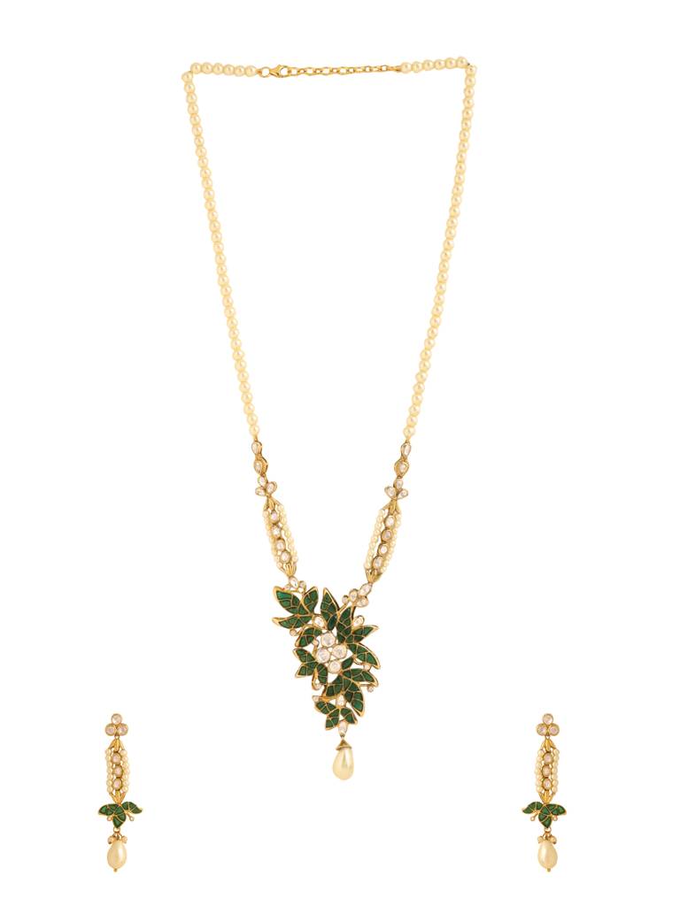 Kicky And Perky 925 Sterling Silver Gold Plated Floral Necklace Earrings Set Jewellery With Pearls And Moissan : SILWNS005