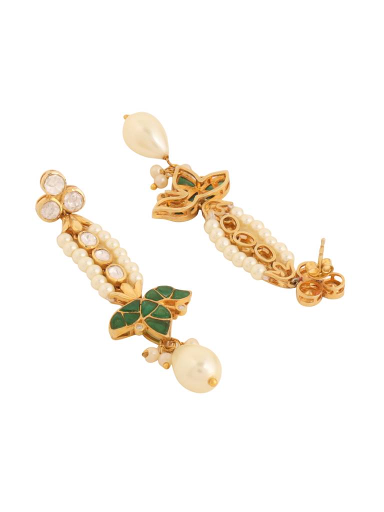 Kicky And Perky 925 Sterling Silver Gold Plated Floral Necklace Earrings Set Jewellery With Pearls And Moissan : SILWNS005