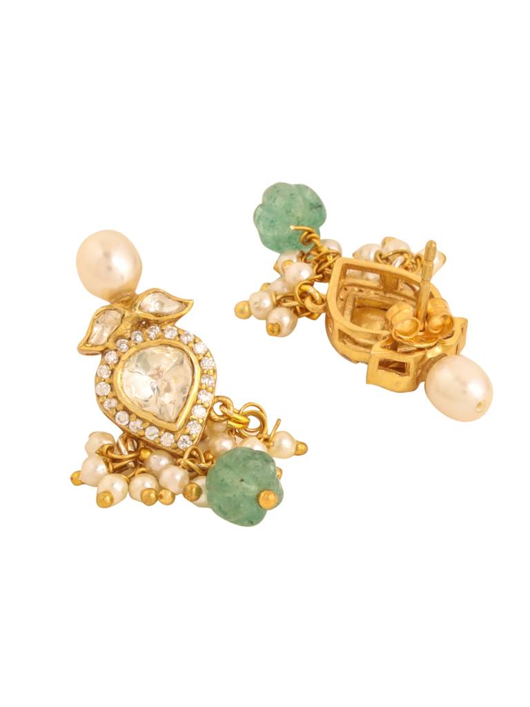 Kicky And Perky 925 Sterling Silver Gold Plated Necklace Earrings Set Moissanite Polki, Pearl And Strawberry Q : SILWNS008