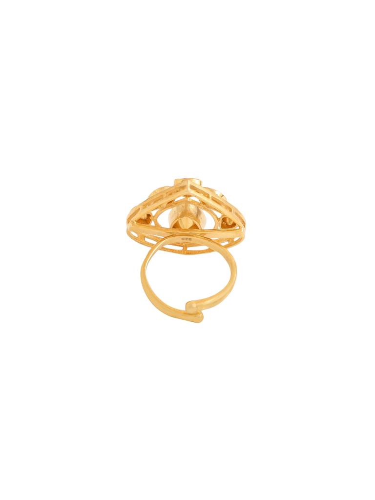 Kicky And Perky 925 Sterling Silver Gold Plated Heritage Ring With Moissanite Polki For Women : SILWR001