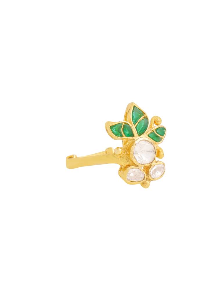 Kicky And Perky 925 Sterling Silver Gold Plated Royal Floral Ring Jewellery Moissanite Polki For Women : SILWR002