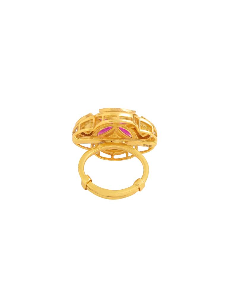 Kicky And Perky 925 Sterling Silver Gold Plated Floral Blossom Ring Jewellery With Moissanite Polki For Women : SILWR003