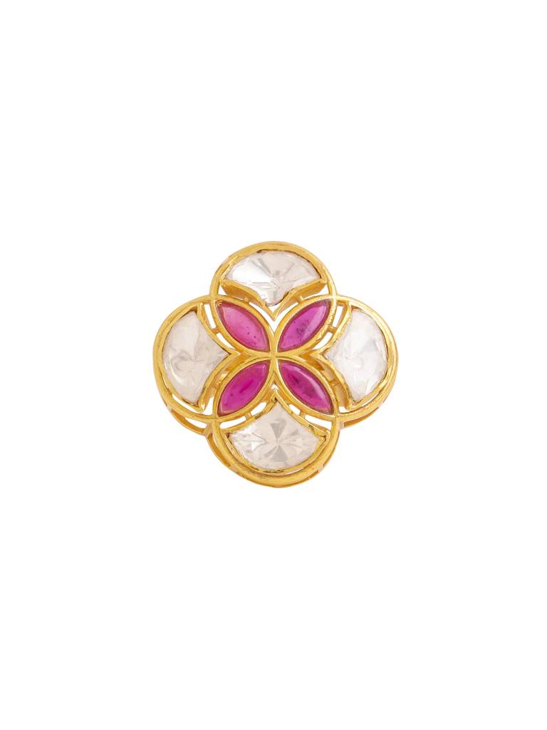 Kicky And Perky 925 Sterling Silver Gold Plated Floral Blossom Ring Jewellery With Moissanite Polki For Women : SILWR003