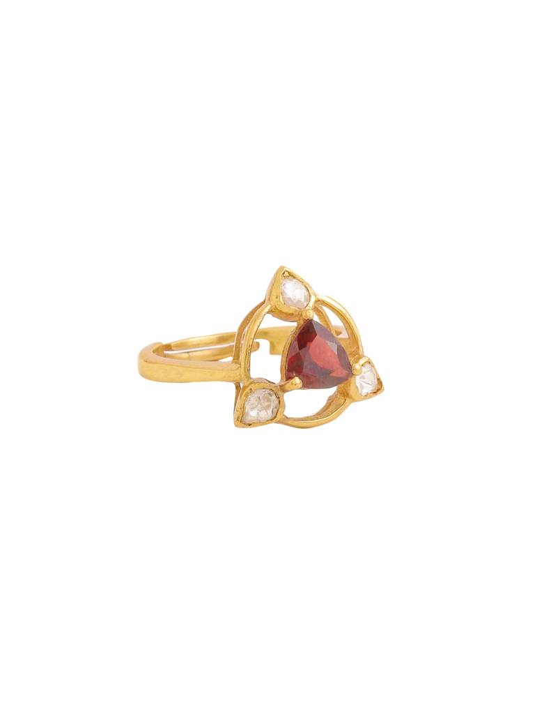 Kicky And Perky 925 Sterling Silver Gold Plated Royal Mughal Ring Jewellery Garnet And Moissanite Polki For Wo : SILWR004