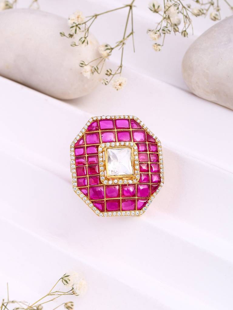 Kicky And Perky 925 Sterling Silver Gold Plated Ring Jewellery Moissanite Polki For Women : SILWR006