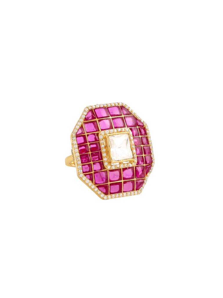 Kicky And Perky 925 Sterling Silver Gold Plated Ring Jewellery Moissanite Polki For Women : SILWR006