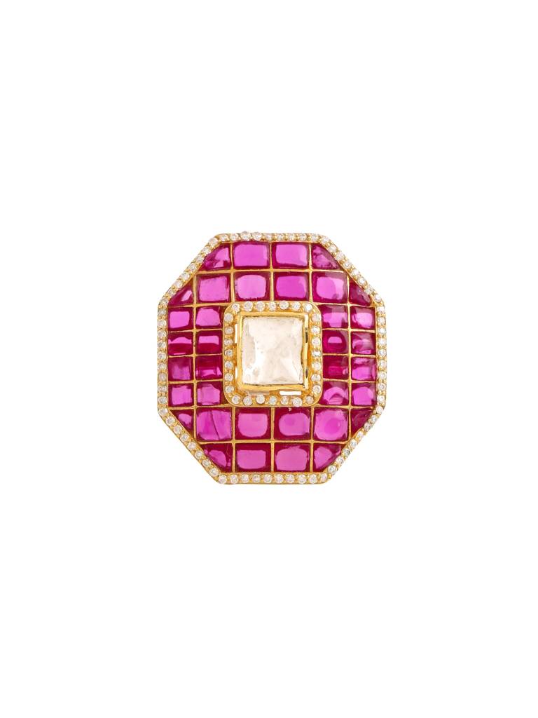 Kicky And Perky 925 Sterling Silver Gold Plated Ring Jewellery Moissanite Polki For Women : SILWR006