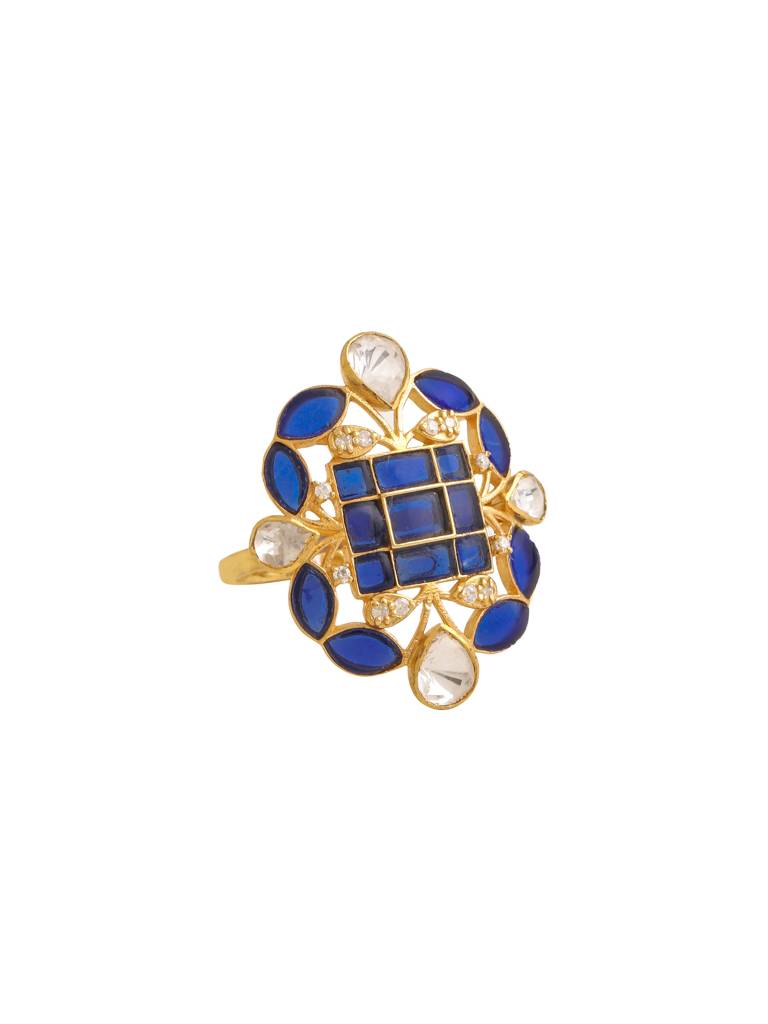 Kicky And Perky 925 Sterling Silver Gold Plated Moissanite Polki Ring Jewellery For Women : SILWR007