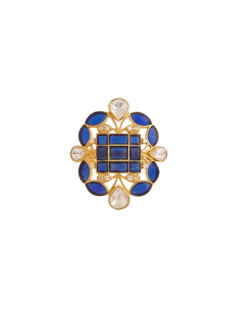 Kicky And Perky 925 Sterling Silver Gold Plated Moissanite Polki Ring Jewellery For Women : SILWR007