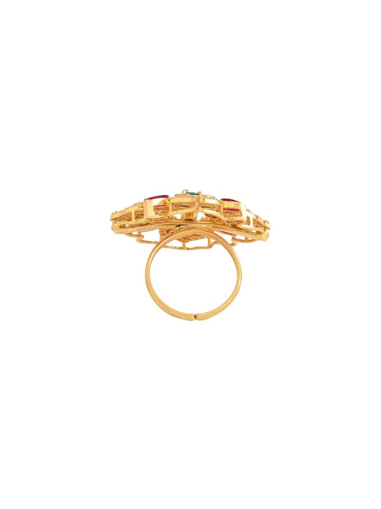 Kicky And Perky 925 Sterling Silver Gold Plated Ring Jewellery Green Onyx, Moissanite Polki For Women : SILWR008