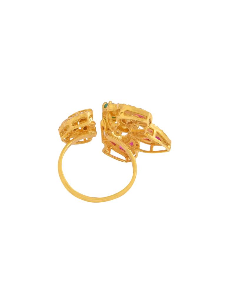 Kicky And Perky 925 Sterling Silver Gold Plated Floral Ring With Green Onyx And Moissanite Polki For Women : SILWR009