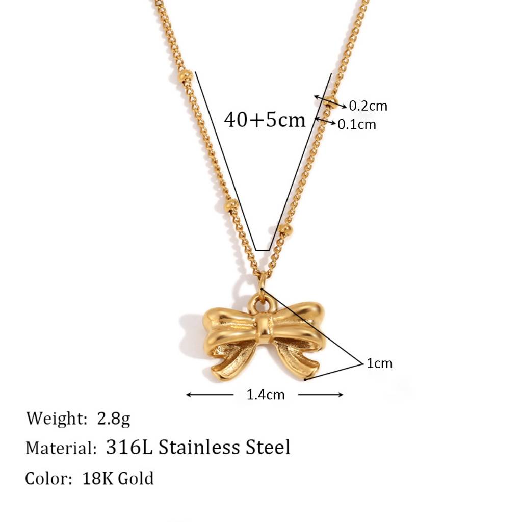 18K Plated Waterproof Anti-Tarnish Bow Pendant And Earrings Set : AMG0425PS3231G