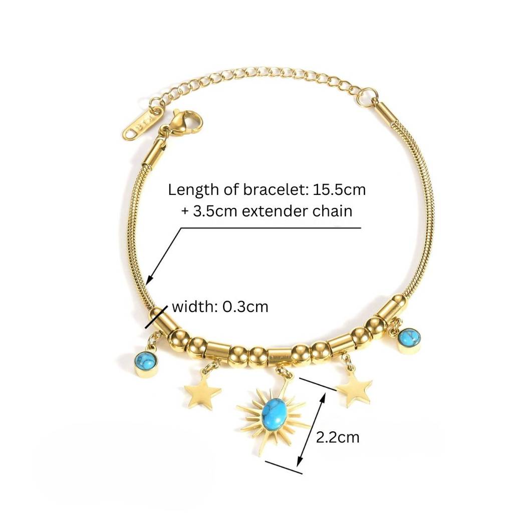 18K Gold Plated Anti-Tarnish Blue Star Drops Charm Bracelet : ATO0625B028GBL