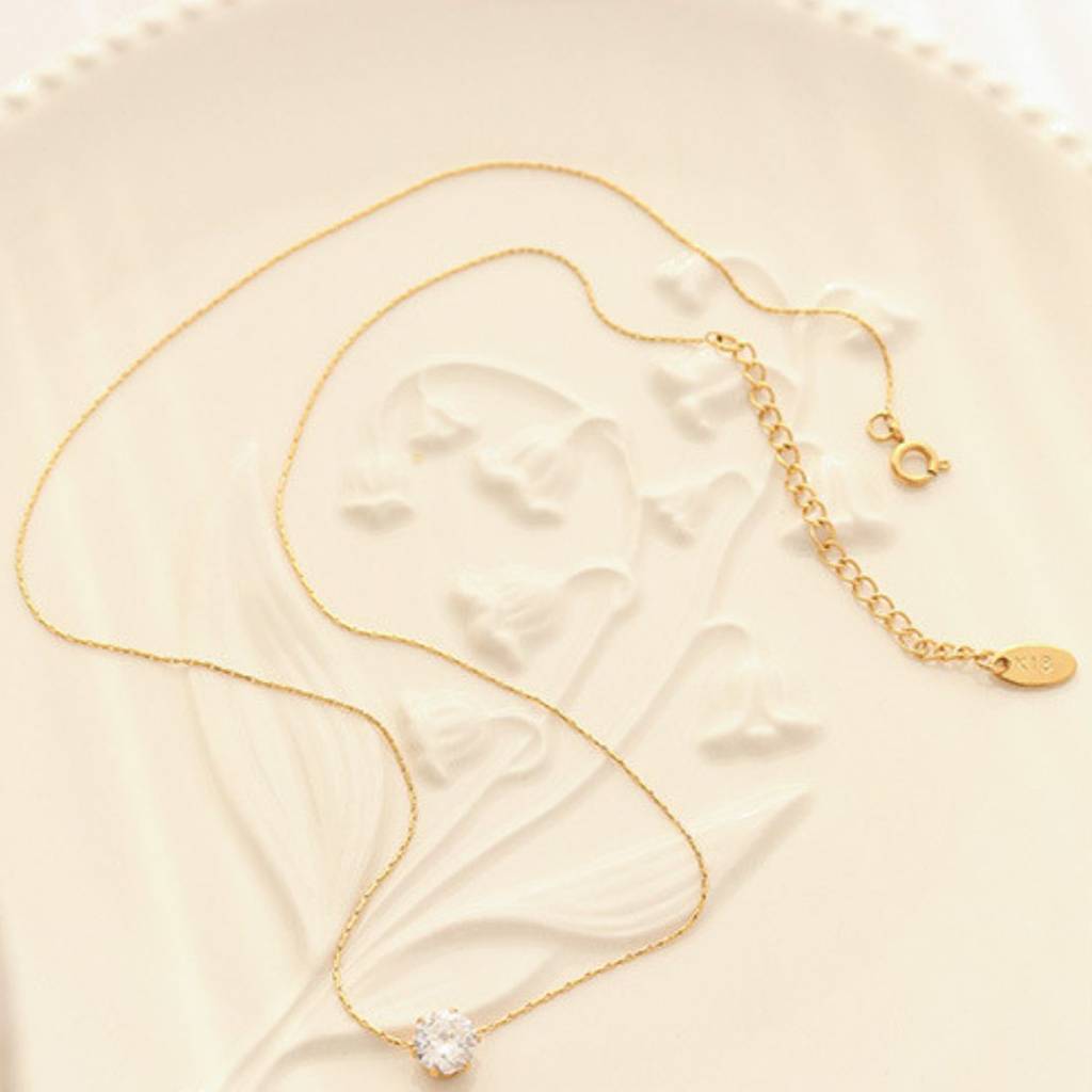 18K Plated Anti-Tarnish Dainty Single Zircon Thin Chain Necklace : ALL0725N544G
