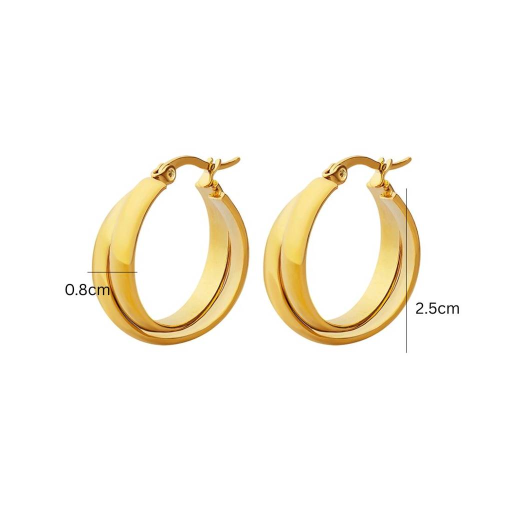 18K Plated Waterproof Anti-Tarnish Double Thick Hoop Earrings : ALL0725E375G