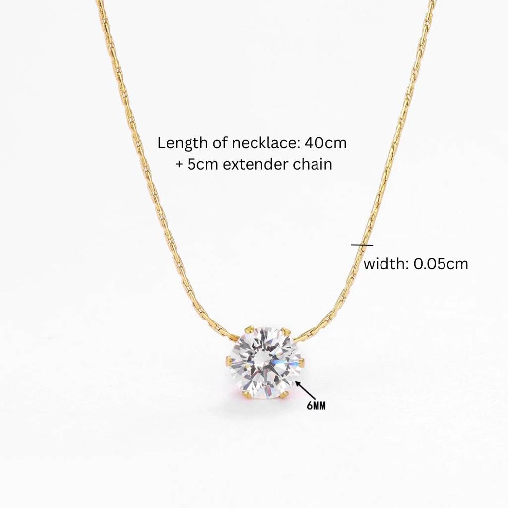 18K Plated Anti-Tarnish Dainty Single Zircon Thin Chain Necklace : ALL0725N544G