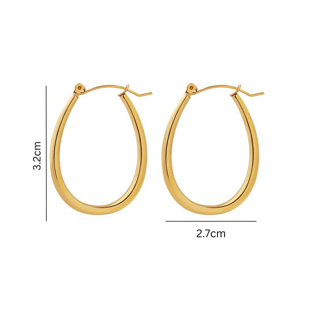 18K Gold Plated Waterproof Anti-Tarnish Oval Long Hoop Earrings : ALL0725E071