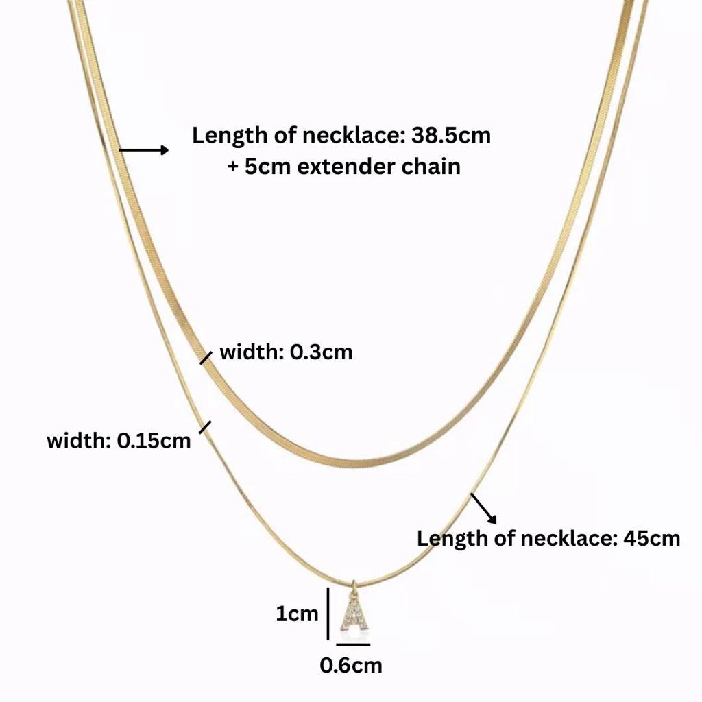 18K Gold Plated Anti-Tarnish Initial Letter Zircon Pendant Layered Necklace : ATO0624NK400GA